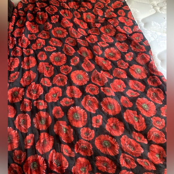 Black Orange Red Poppy Flower XL Scarf Sarong Swimsuit Cover New - Picture 2 of 5
